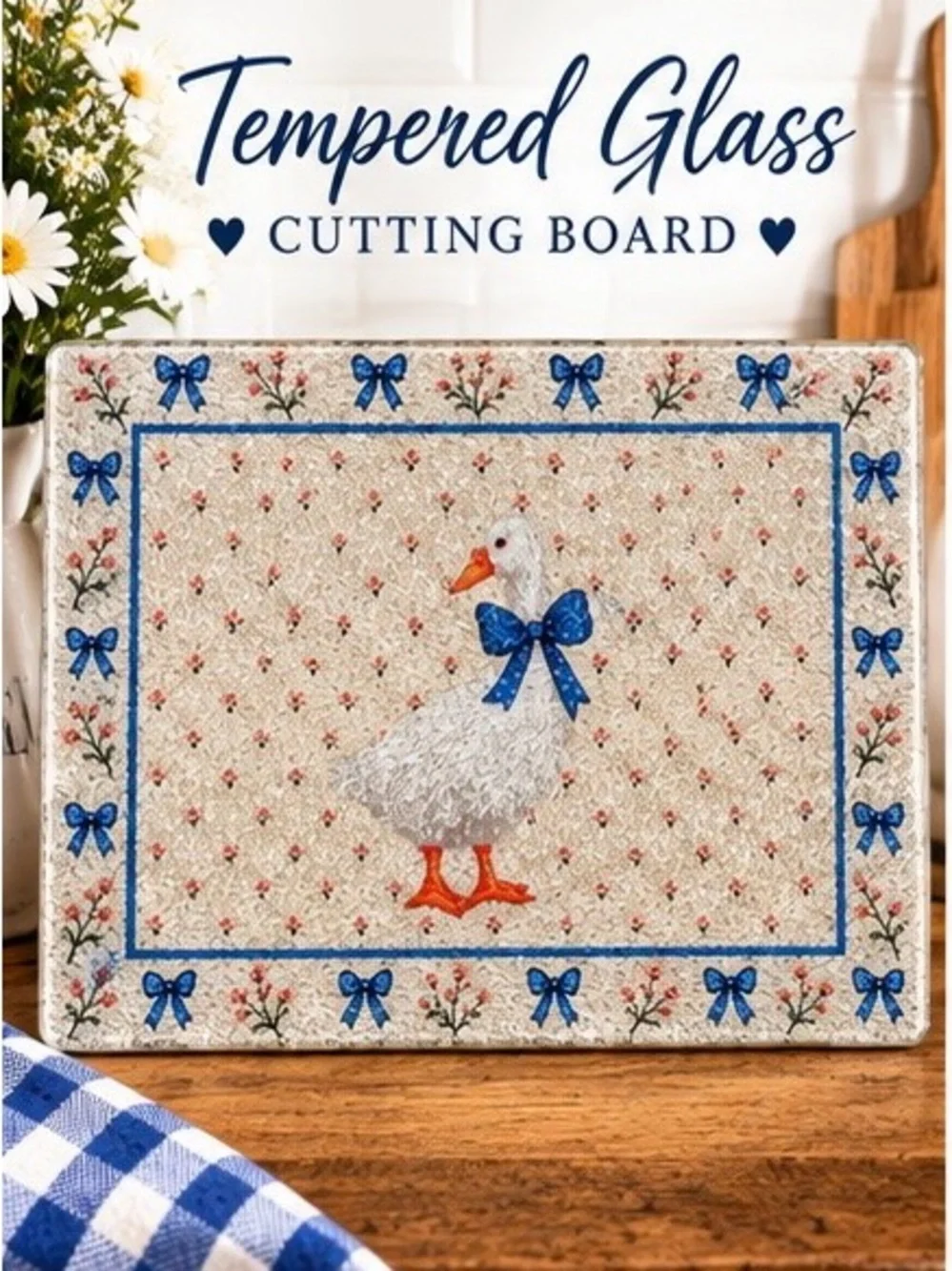 11x8 inch Decorative Goose Cutting Board in Blue and Cream